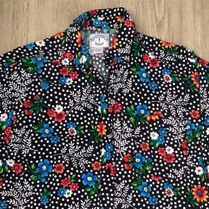 Vtg SOLUTIONS ORIGINAL Floral Polka dots Short Sleeve Button Down Shirt Large